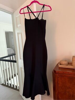 Victoria Beckham Black Scalloped Strap Midi Dress